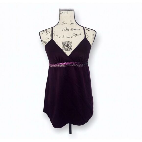 Express Women’s Small Purple Sequin Camisole – Silky Spaghetti Strap Tank Top - Picture 1 of 5